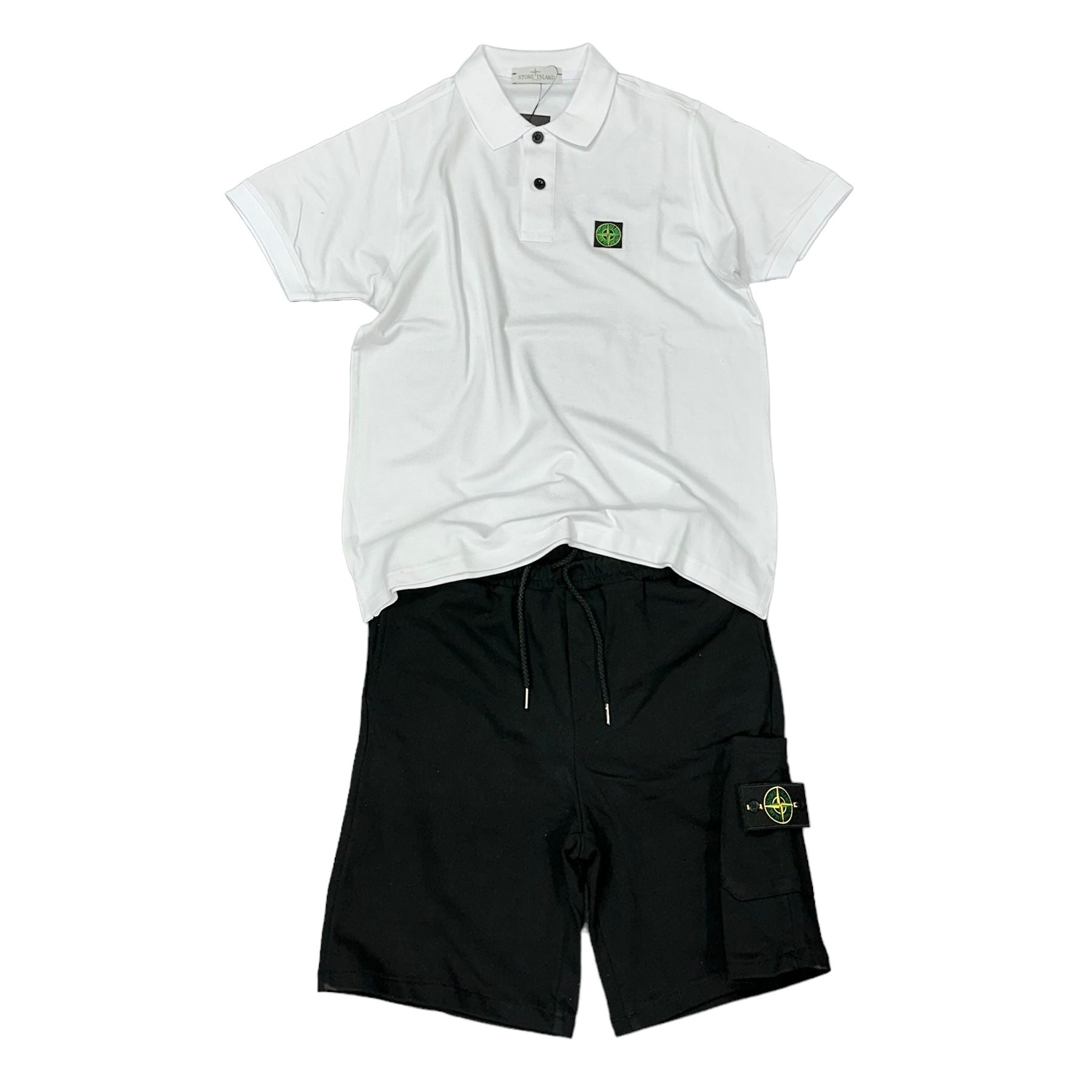 COMPLETO STONE ISLAND MAGLIA BIANCA + PANTALONE NERO