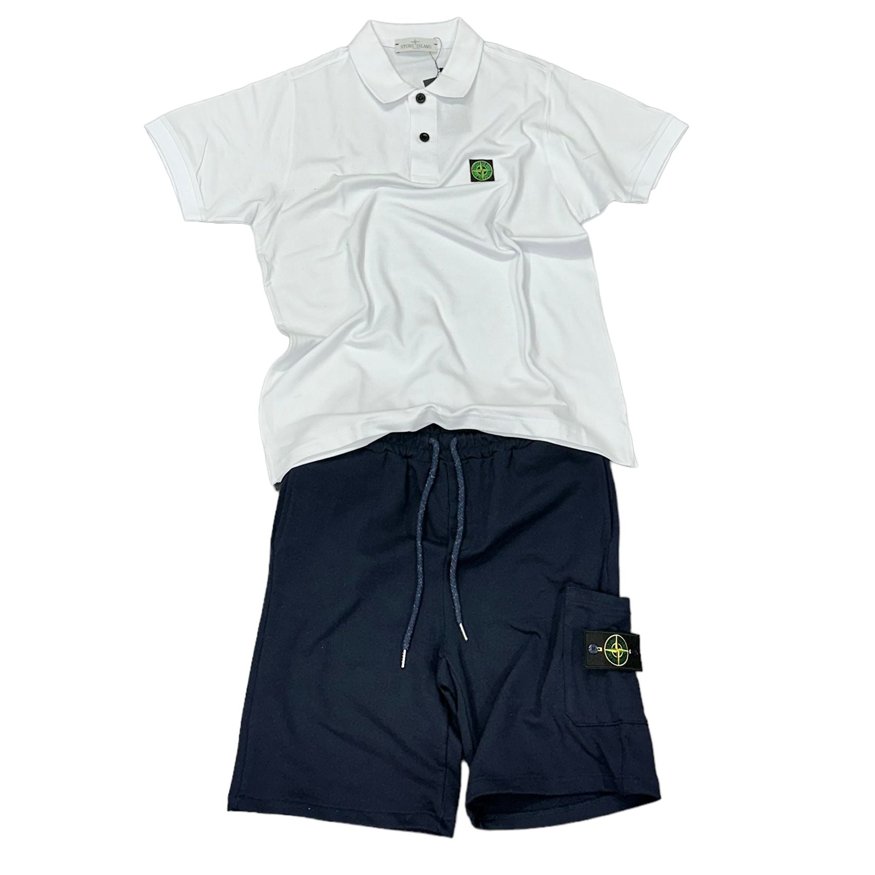 COMPLETO STONE ISLAND MAGLIA BIANCA + PANTALONE BLU
