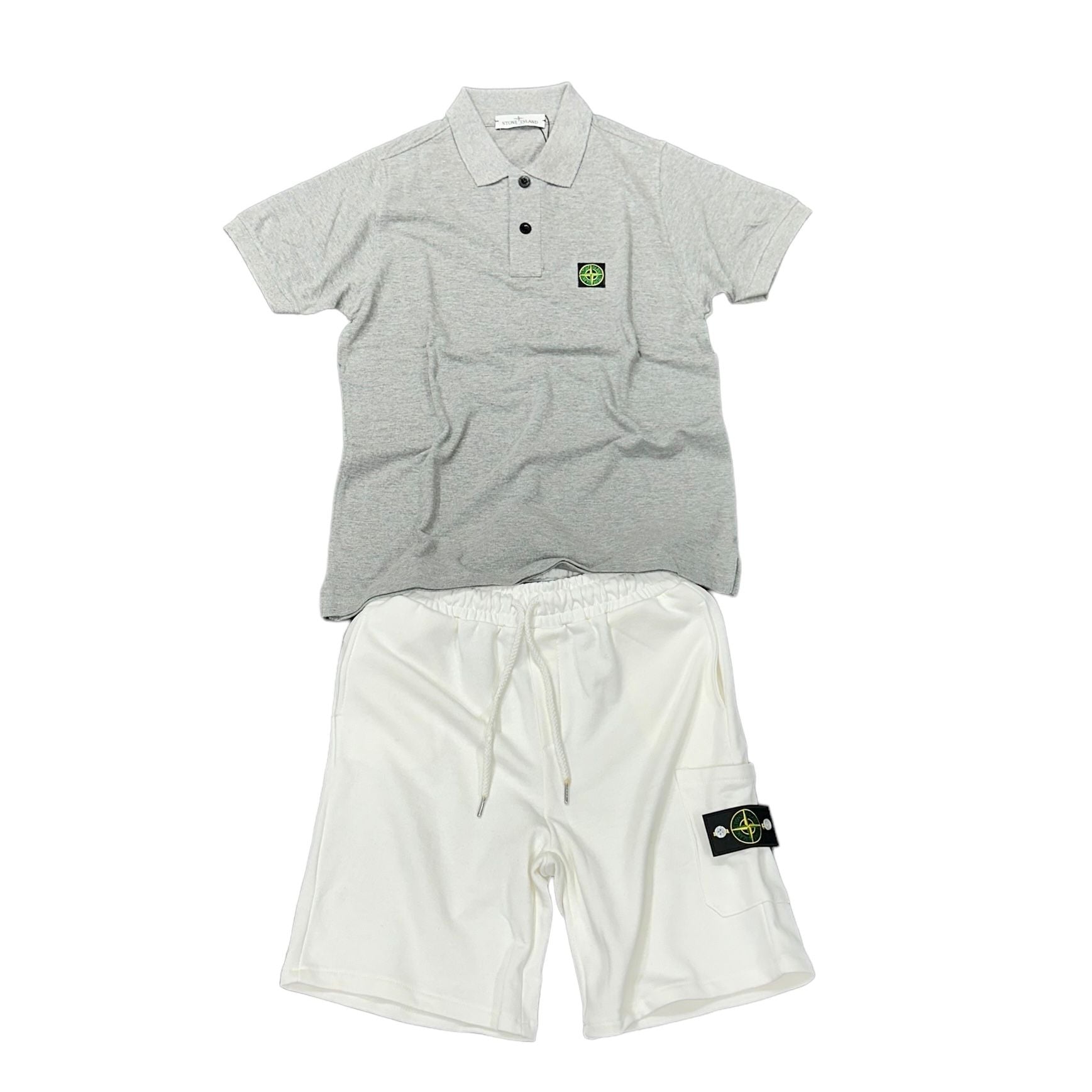 COMPLETO STONE ISLAND MAGLIA GRIGIA + PANTALONE BIANCO