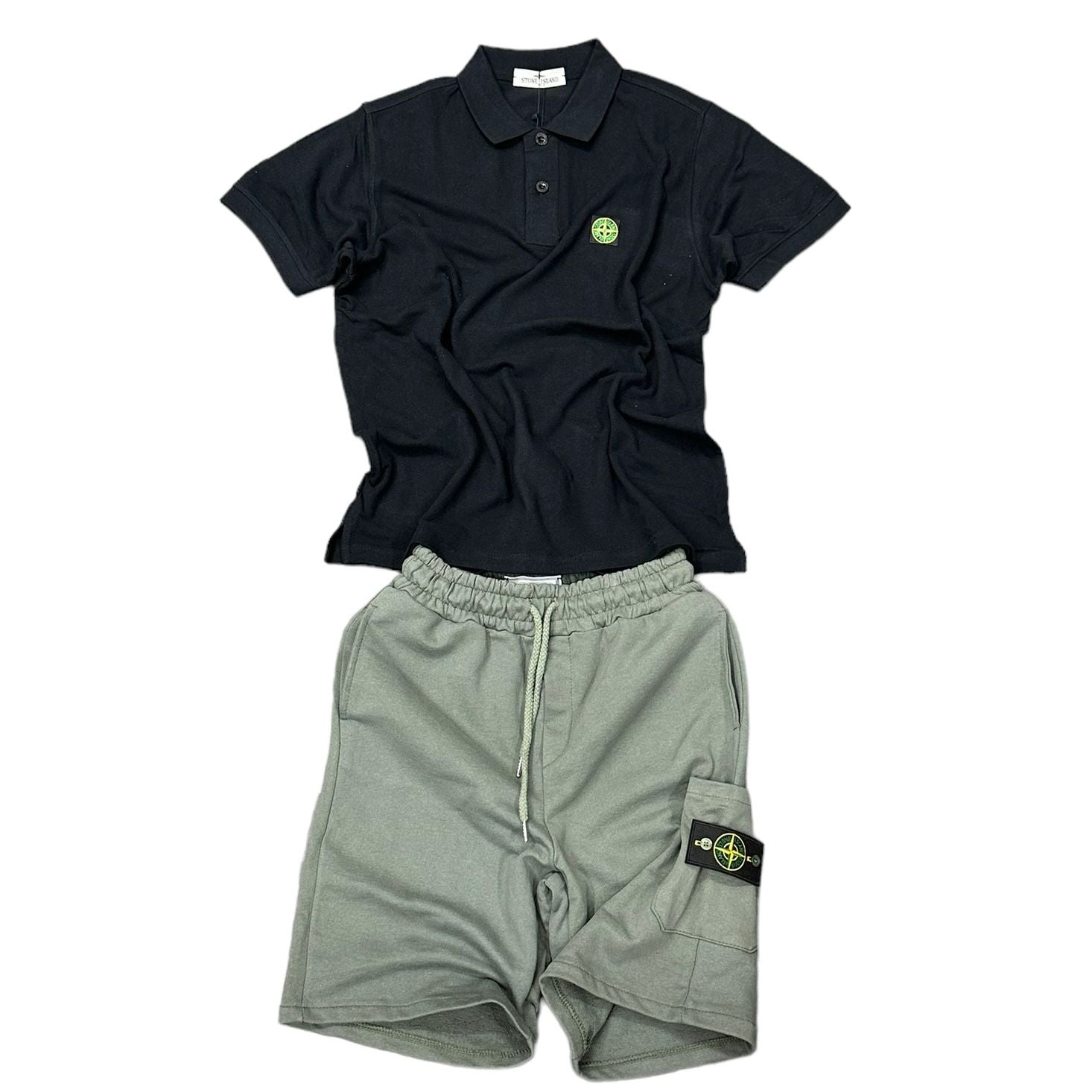 COMPLETO STONE ISLAND MAGLIA NERA + PANTALONE VERDE
