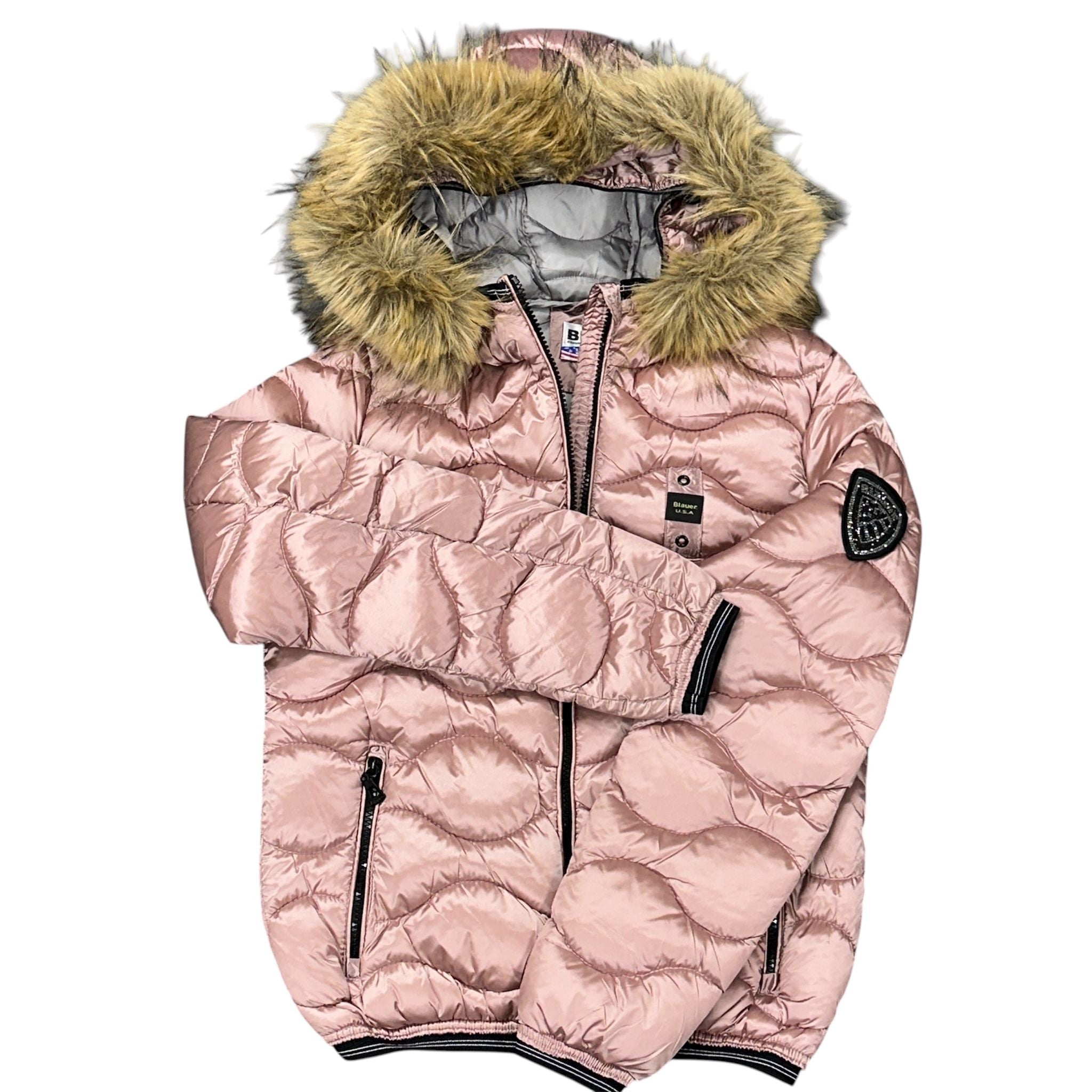 BLAUER PIUMINO DONNA CON CAPPUCCIO PELLICCIA ROSA