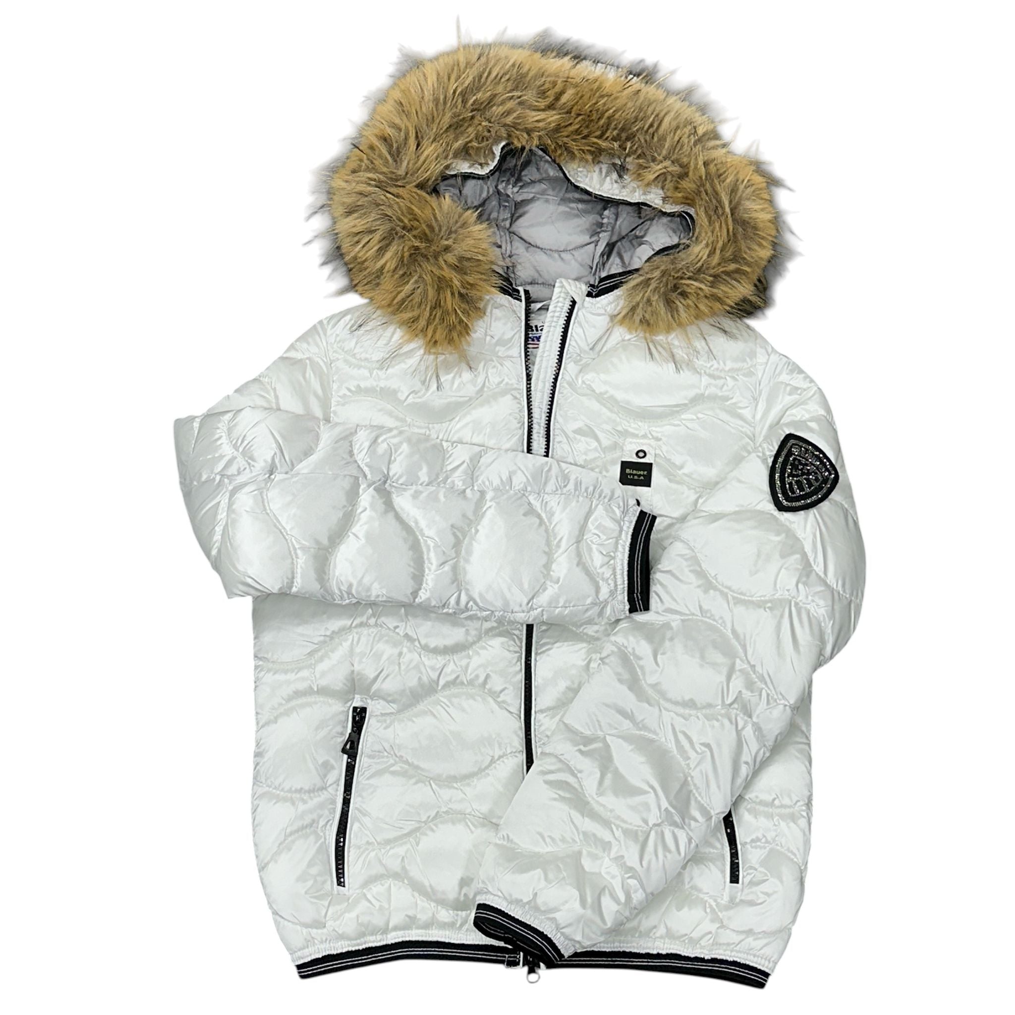 BLAUER PIUMINO DONNA CON CAPPUCCIO PELLICCIA BIANCO