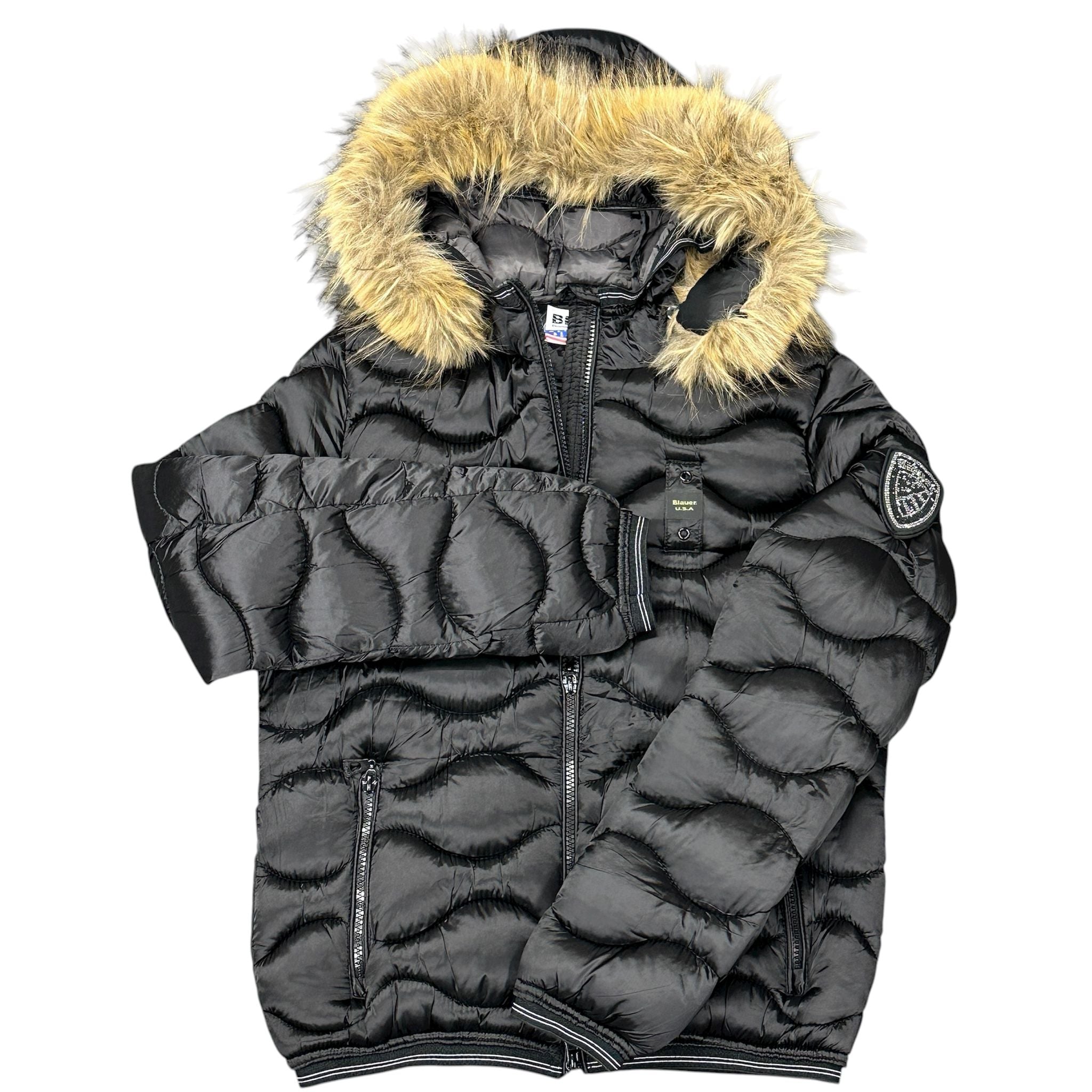 BLAUER PIUMINO DONNA CON CAPPUCCIO PELLICCIA NERO